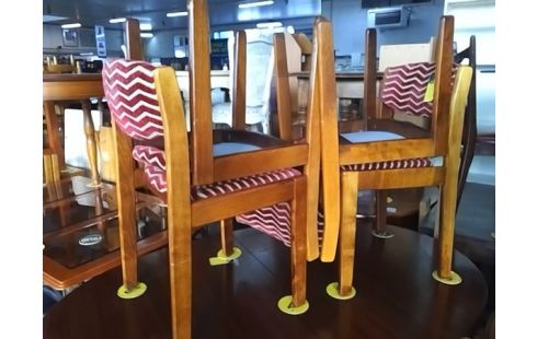 LOT DE 6 CHAISES VINTAGE BOIS ET TISSU ROUGE