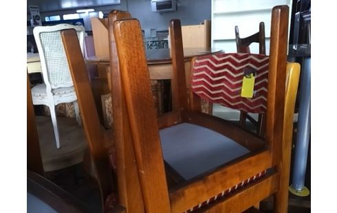 LOT DE 6 CHAISES VINTAGE BOIS ET TISSU ROUGE