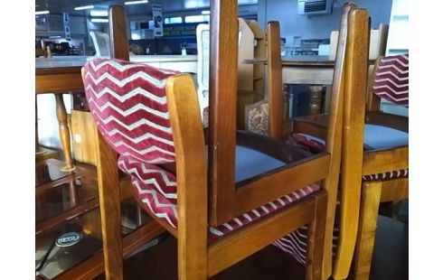 LOT DE 6 CHAISES VINTAGE BOIS ET TISSU ROUGE