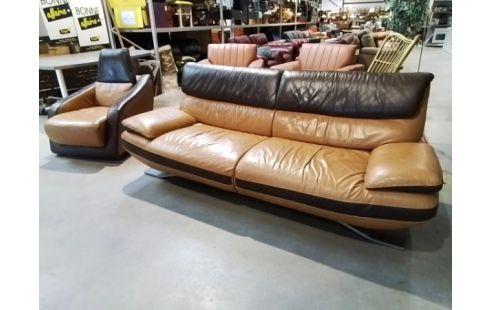 CANAPE + FAUTEUIL MARRON 2 TON