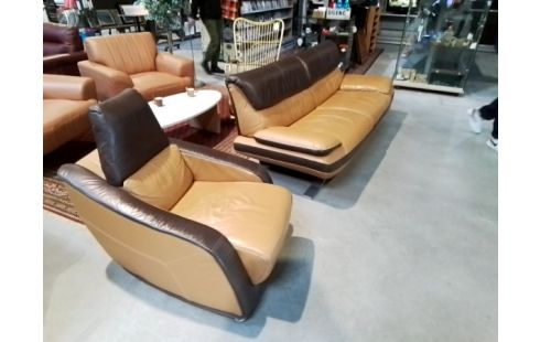 CANAPE + FAUTEUIL MARRON 2 TON