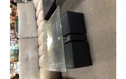 TABLE BASSE VERRE + 4 POUFS INTEGRE