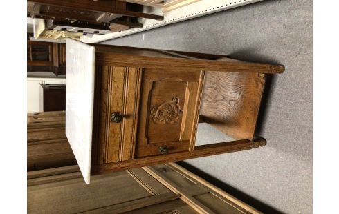 CHEVET CHENE MARBRE 1 PORTE 1 TIROIR BOIS SCULPTE