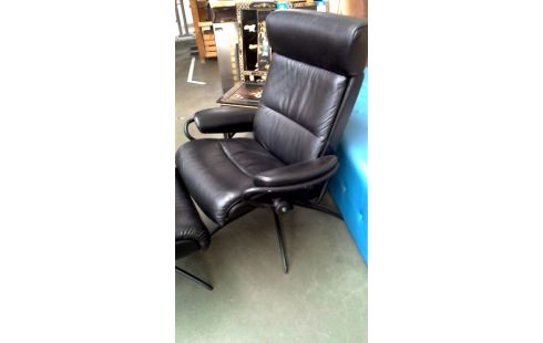 TV-SESSEL SCHWARZ LEDER, , FUSSBANK