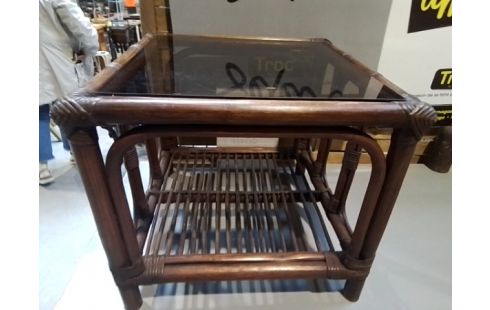 TABLE BASSE ROTIN PLATEAU VERRE