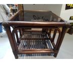 TABLE BASSE ROTIN PLATEAU VERRE