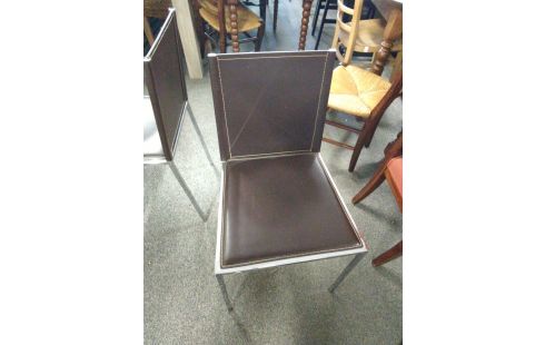 6 CHAISES GAINE CUIR CHROME