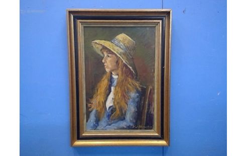 SCHILDERIJ GESIGNEERD OLIE OP PLAAT MEISJE