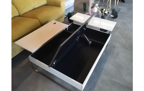 TABLE BASSE AMOVIBLE BI COLORE  BLANC/TAUPE