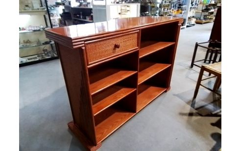 BAR BOIS ET PAILLE TRESSÉ + 2 TABOURETS