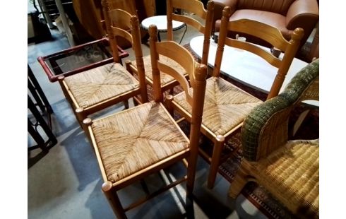 LOT DE 4 CHAISES PIN PAILLE