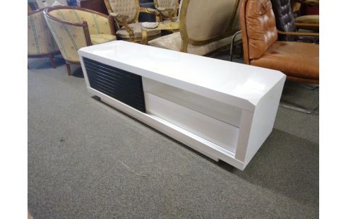 MEUBLE TV LAQUE BLANC  1 PORTE COULISSANTE NOIRE
