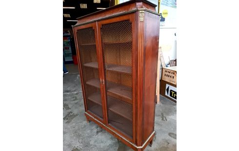 VITRINE BIBLIOTHEQUE MARQUETERIE / GRILLAGE + CLEF