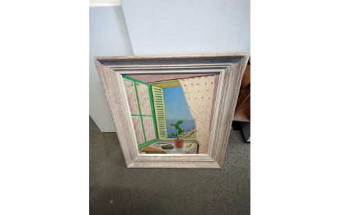 HUILE SUR PANNEAU FENETRE SUR MER