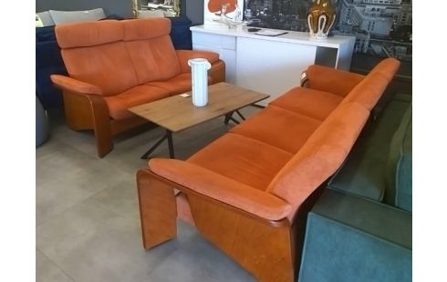 SALON 2 CANAPES TISSU ORANGE STRESSLESS