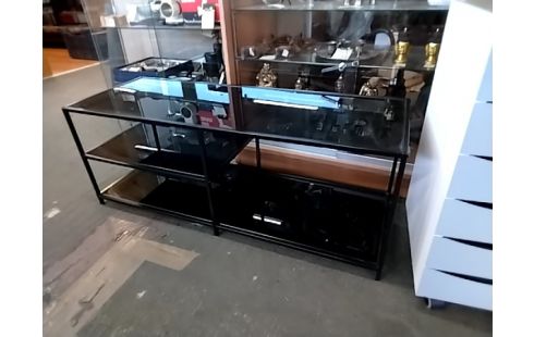 MEUBLE TV NOIR VERRE ET METAL