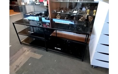 MEUBLE TV NOIR VERRE ET METAL