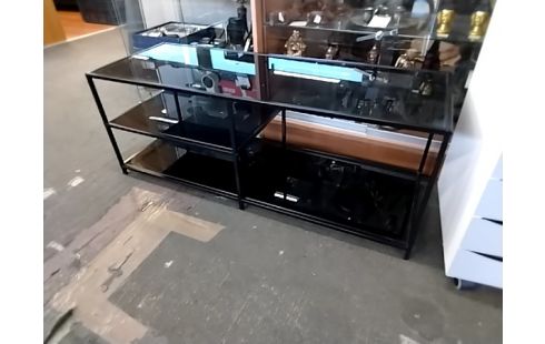 MEUBLE TV NOIR VERRE ET METAL