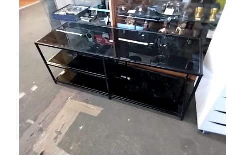 MEUBLE TV NOIR VERRE ET METAL