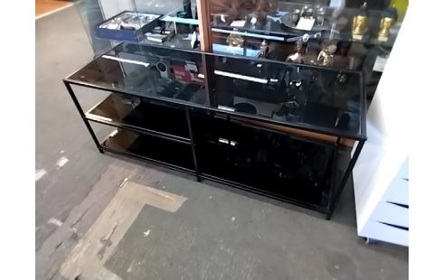 MEUBLE TV NOIR VERRE ET METAL