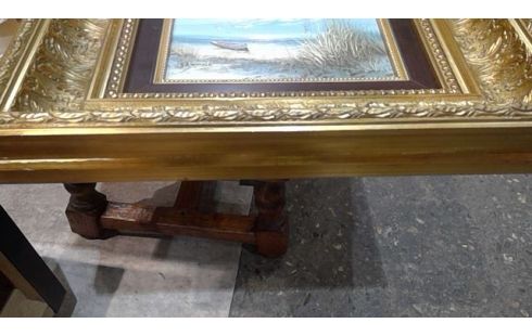 PEINTURE SUR TOILE BARQUE CADRE DORÉ