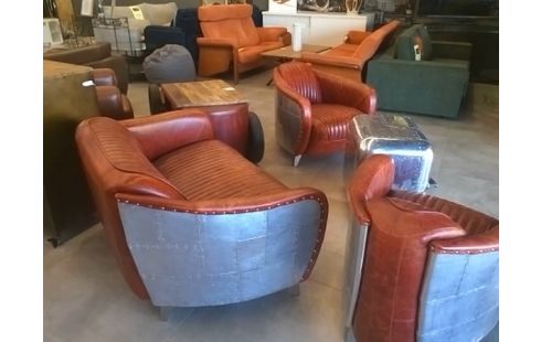 BANQUETTE DC3 ST AVIATEUR 1930 CUIR ROUGE / METAL RIVETS