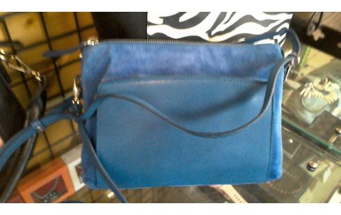 SAC A MAIN BANDOULIERE CUIR HEYRAUD BLEU