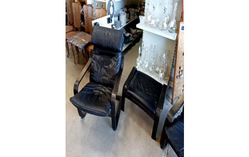 FAUTEUIL CUIR NOIR + REPOSE PIEDS