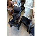 FAUTEUIL CUIR NOIR + REPOSE PIEDS
