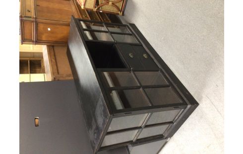 MEUBLE BAS NOIR VITRE 2 PORTES 2 TIROIRS