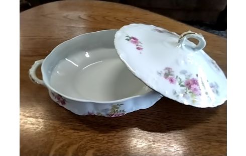 SOUPIERE Avec 2 plats porcelaine fleurs roses