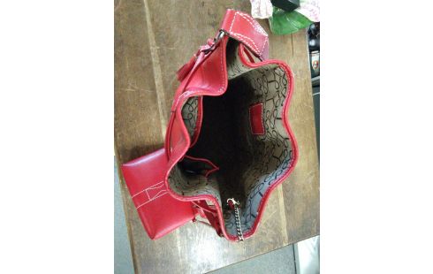 SAC A MAIN SEAU CUIR ROUGE LANCEL +PORTE MONNAIE