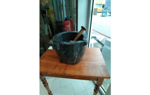 MORTIER PILON 19ÈME MARBRE GRIS +PILON BOIS