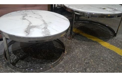 TABLE GIGOGNE RONDE DESSUS MARBRE BLANC