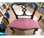CHAISE ANCIENNE BOIS TISSU ROUGE FLEURS