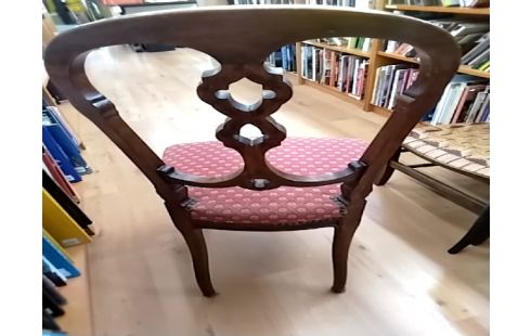 CHAISE ANCIENNE BOIS TISSU ROUGE FLEURS