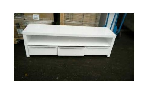 MEUBLE TELE LAQUE BLANC 3 TIROIRS