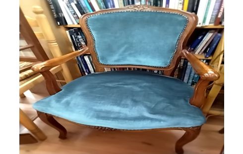 FAUTEUIL STYLE LXV VELOURS BLEU BOIS