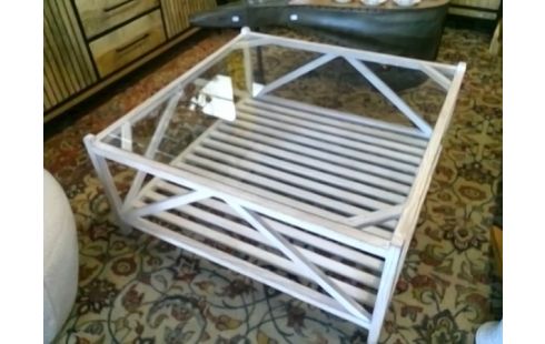 TABLE BASSE BOIS ET VERRE 100X100