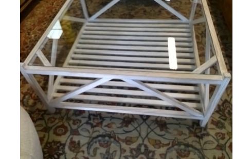 TABLE BASSE BOIS ET VERRE 100X100