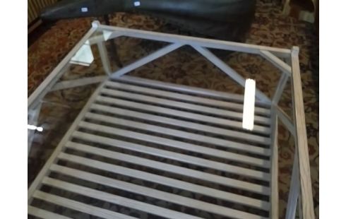 TABLE BASSE BOIS ET VERRE 100X100