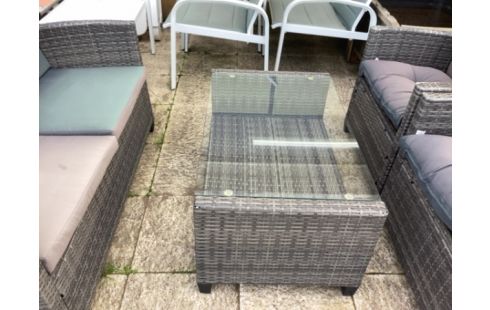 SALON DE JARDIN BANQUETTE+2FAUTEUILS TABLE BASSE