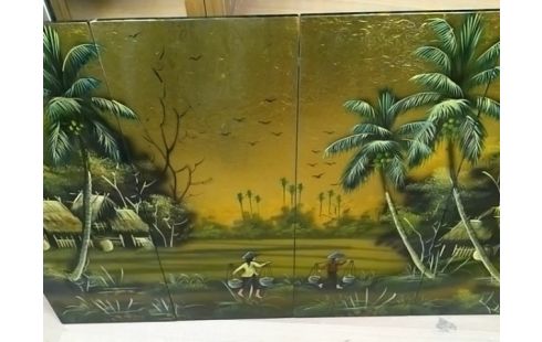 CADRE LAQUE DOREE RIZIERE