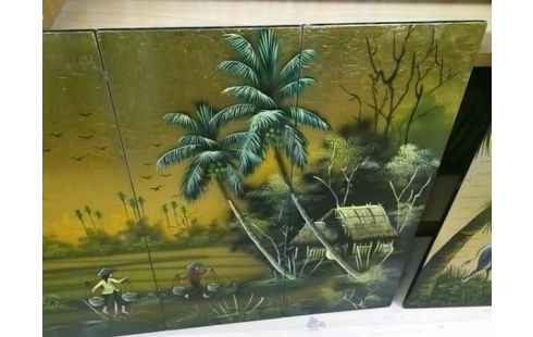 CADRE LAQUE DOREE RIZIERE