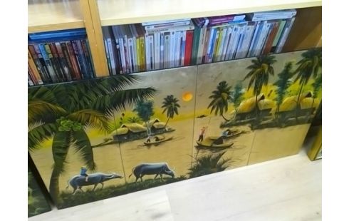 CADRE LAQUE DOREE RIVIERE KWAI