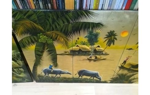 CADRE LAQUE DOREE RIVIERE KWAI