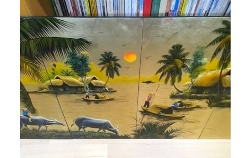 CADRE LAQUE DOREE RIVIERE KWAI