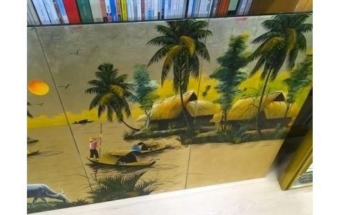 CADRE LAQUE DOREE RIVIERE KWAI