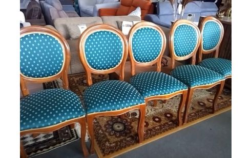 LOT DE 5 CHAISES BOIS ASSISES TISSU VERTE