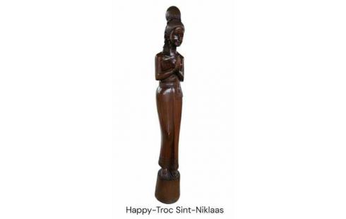 BEELD VROUW HOUT SNIJWERK TEAK